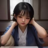 裸美导航主编林晓沐的工作照，短发女性，专注地在电脑前审阅裸体美女艺术摄影内容分类方案，背景为橄榄绿色调的工作室